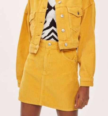 Topshop Moto Yellow Corduroy Mini Skirt