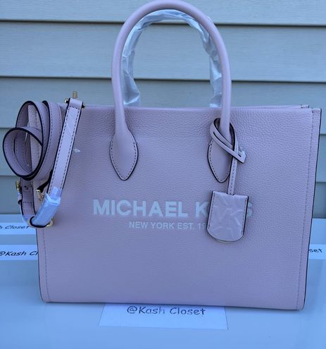 Michael Kors MK Mirella Medium Pebbled Leather Tote Bag - Powder Blush ...