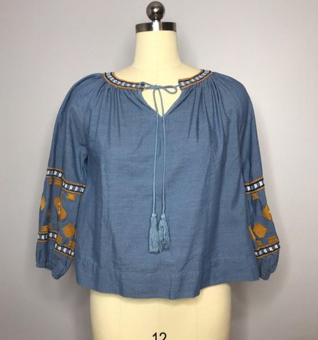 TJ Maxx Rebellion Again Embroidered Jean Top Blue Size L - $25 (54% Off ...