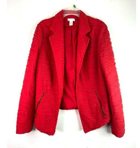 Chico's Womens Ruffled Textured Open Blazer Size 0 US S 4 Red Zip ...