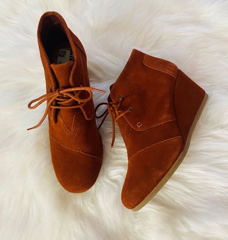 Toms suede wedge heels lace up ankle booties boots
