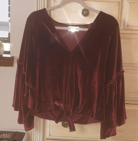 Lavender Field Maroon Velvet Long Sleeve Blouse