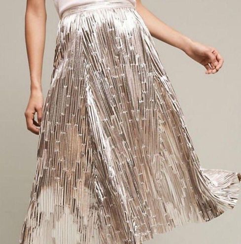 Anthropologie Maeve Eclat Silver Pleated Skirt Size 2 - $85 - From Nagwat