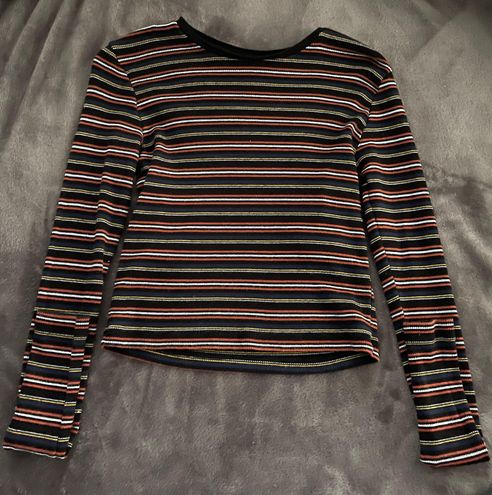 Brandy Melville Long Sleeve Striped Crop Top Multi 14 53 Off Retail From Grace