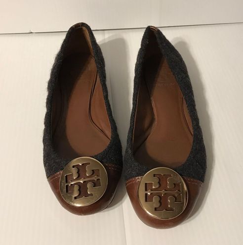 Tory Burch Gray Wool Quilted Leather Ballet Flats size 6 1/2 M