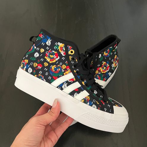 Adidas New Rich Mnisi Nizza Platform Mid Pop Art Roses Multiple Size 8. ...