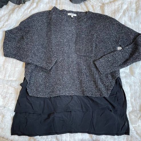 Madewell  Longsleeve Knit Pocket Crewneck Sweater Silk Hem Grey Small S