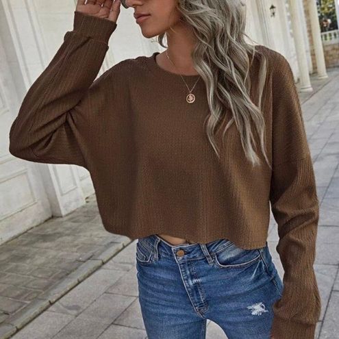 SheIn NWT knit brown drop shoulder sweater