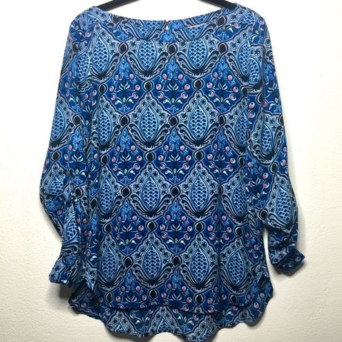 Loft  Blue Paisley Printed Boatneck Blouse Size Small