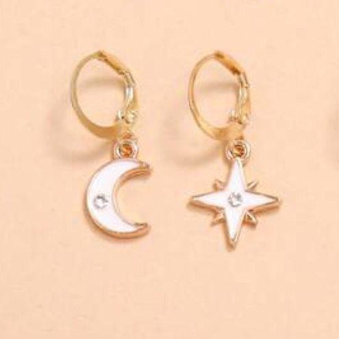 Dainty Dangle Moon & Star Hoop Drop Earrings Gold