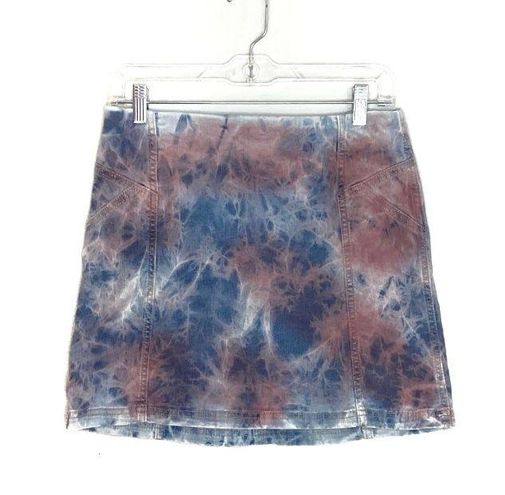 Colorful acid wash mini skirt