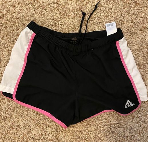 Adidas black and pink running shorts