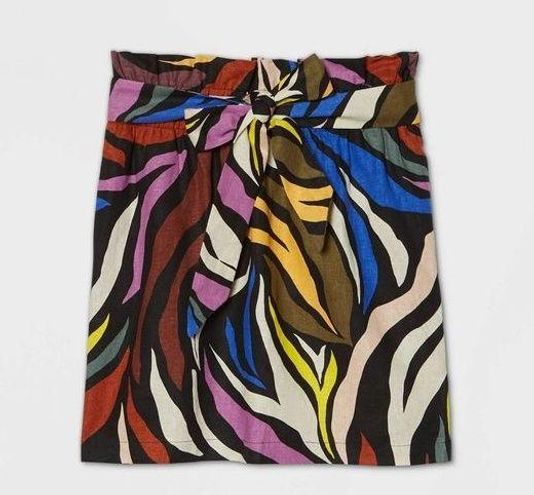 Who What Wear Colorful Zebra Print Tie Waist Linen Miniskirt