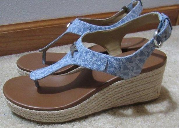 Michael Kors Laney Logo Thong Espadrille Wedge Sandals Blue Size 7 ...