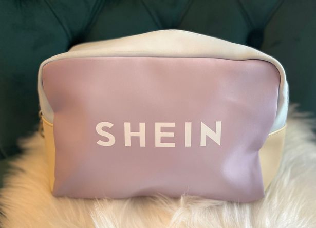 SHEIN Logo Print Colorblock PU Cosmetic Bag