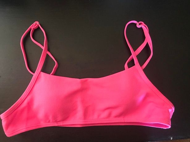 Pink Ribbed Bikini Top  
