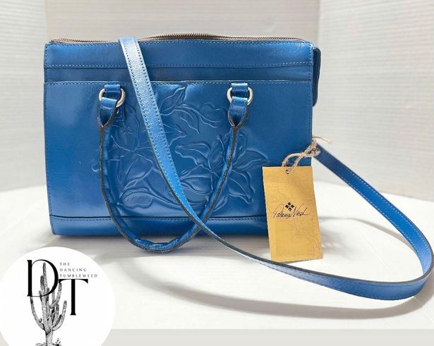 Patricia Nash Josselin Tooled Leather Satchel Bag- Sky Blue NWT SH100 ...