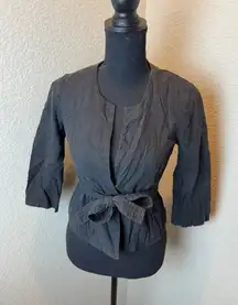 Ann Taylor Loft Petite 0P Gray Tie Front 3/4 Sleeve Cardigan‎