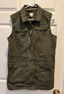 A New Day Women’s Military Vest Size L Olive Collar‎  Zip 4 Pockets Gorpcore