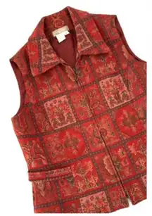 The Territory Ahead Women's Patterned Tapestry Zip-Up Vest Red Size 6‎ Western