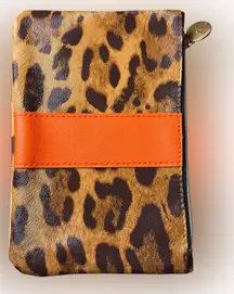 Leopard Print Cosmetic Bag with Orange Accent