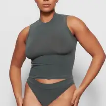 Skims Cotton Jersey Stretch Mock Neck Tank in Gray