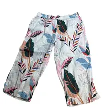 Cynthia Rowley Linen Tropical Leaf Print Wide Leg Crop Pants Women's Size 2X