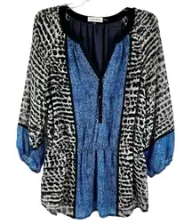Calvin Klein Animal Print Color Block Flowy Semi-Sheer Blouse Large