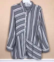 Coldwater Creek Women’s Striped Gray White Muslin Cotton Button-Up Shirt