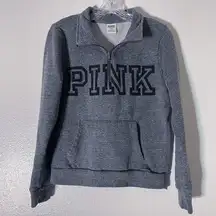 Victoria's Secret PINK Women's Quarter Zip Grey Logo Sweatshirt Size Medium