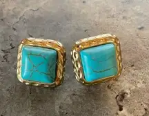 Silver Faux Turquoise Squared Earrings Western Cowgirl Yellowstone Rodeo Studs