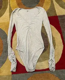 Intimately Free People Cozy Up With Me Bodysuit Grey V Neck Ribbed Size XS