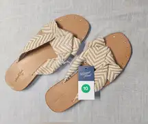 Universal Thread Womens Size 10  Tan Louise Print Knotted Sandals Slip On NWT