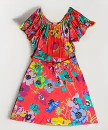 Yoana Baraschi 100% Silk Dress XS Boho Floral Belted Angel Sleeve Anthropologie