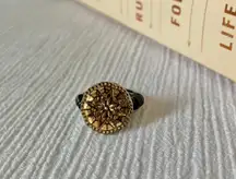 Gold Flower Button Ring Handmade Vintage “Jerusha” Compass Sun Sparkly Small Wire Jewelry