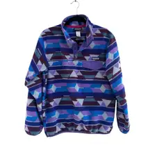 Patagonia Synchilla T Snap Fleece Pullover Women Small Purple Blue Aztec Pattern