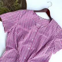 Woman Within Womens Shirt Blouse Pink White Plaid Short Sleeve Button Up Plus 1X