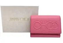 Jimmy Choo New In Box Peony Pink Grained Leather Embossed “CHOO” Small Wallet