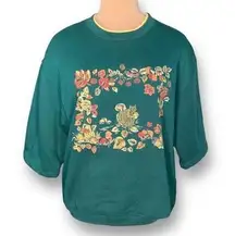 Vintage Upcycled Basic Editions Drop Shoulder Sweatshirt Green Leaves Squirrel