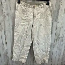 Eddie Bauer  100% Linen Tan Oatmeal Cropped Flowy Pants