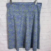 Royal Robbins blue & green squares print A-line casual skirt zippered pocket