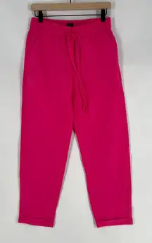 J. Crew Linen Blend Pull On Pants Womens Size 4 Hot Pink Drawstring Casual‎