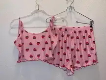 Woman’s two piece pink strawberry sexy set pajama set