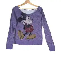 Disney Parks Womens Purple Mickey Mouse Scoopneck Sweatshirt Top Sz L Christmas‎