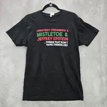 Black Christmas Ornaments & Mistletoe Printed Holiday Tshirt Top Medium