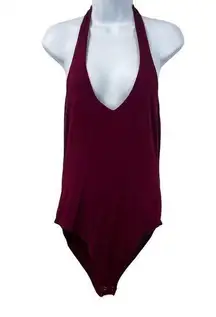 Prince & Fox Halter Backless Maroon One Piece V-neck Bodysuit XL