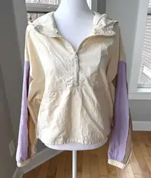JoyLab Ivory Purple Mocha Brown Cropped Hooded Nylon Windbreaker Jacket Medium