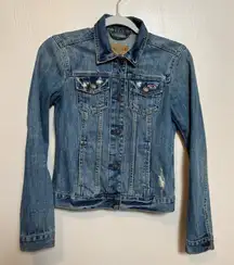 Hollister Women’s‎ Jean Jacket Distressed Button Up 100% Cotton Blue Size XS