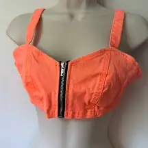 vtg neon orange Tripp NYC daang Goodman denim front zip crop to