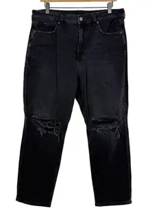 American Eagle Strigid Mom Jeans Womens Size 14 Extra Short Black Denim Ripped